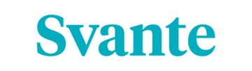 Svante logo turquoise text on blank background