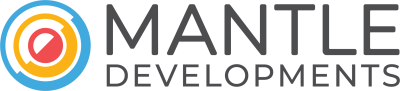 Mantle Developments logo with the name written in grey text on the right and a concentric ring logo in blue, orange, and red on the left.