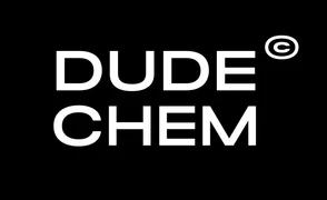Dude Chem logo white text on a black background
