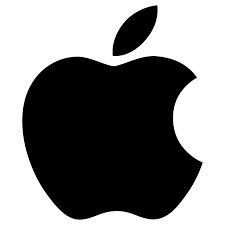apple logo with a black apple with a bite in it