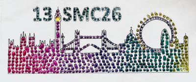 The skyline of London using drops of red cabbage indicator. By Isobel Everest.