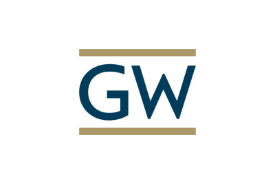George Washington University logo with blue text sandwiched between two golden lines