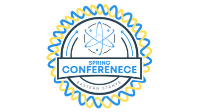 Eastern STANYS Spring Conference logo with an atom icon in a circular badge and a blue-and-yellow wavy border.