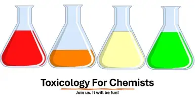 Icon for the Toxicology for Chemist group that has 4 Erlenmeyer flasks ranging in color from red to green.