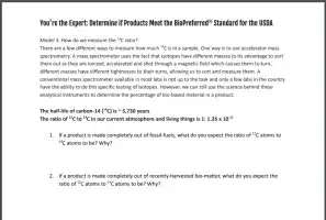 screenshot of the student questions on measuring the C-14 ratio.