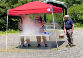 Screenshots from the Boston Department of Fire Services. Two demonstrators produce a dangerous explosion during a police safety training.