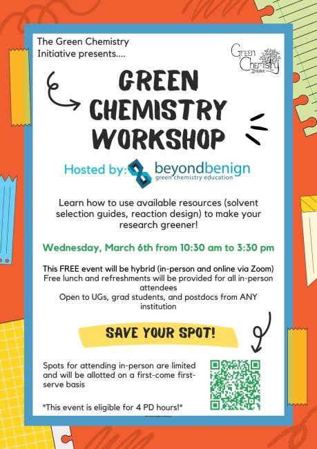 A workshop on green chemistry, promoting sustainable practices in chemical processes.