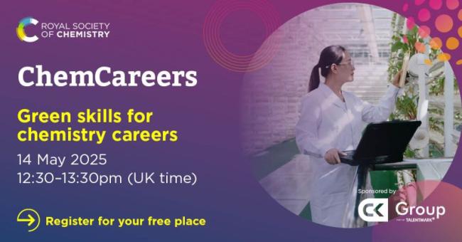 careers webinar cover image with white and yellow text on a purple background and a picture of a scientist analyzing something at a computer