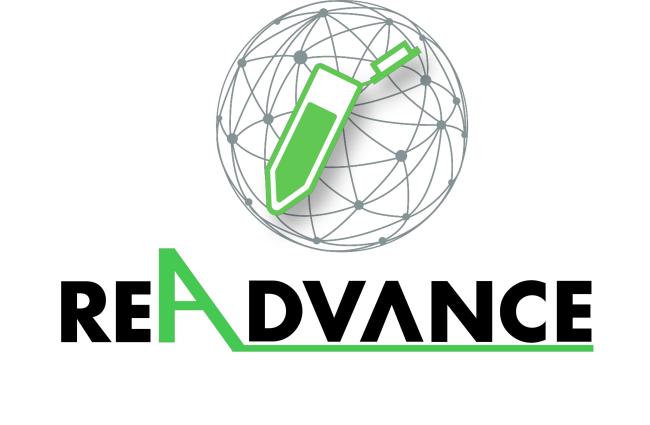ReAdvance logo with black and green text below a network globe with a green vial