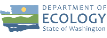department of ecology state of washington logo with landscape water and sun in multicolored block