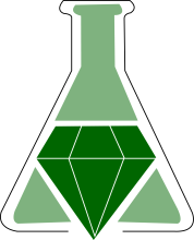 greener educational materials logo green flask with a green diamond in the middle